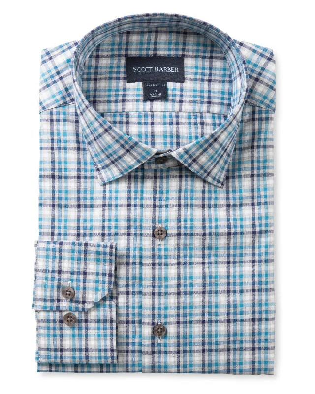 men's everyday button-up shirts -Organic Cotton Ombré Tattersall, Teal