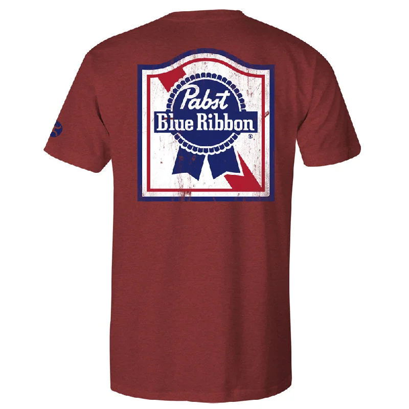 trendy t-shirts for men -"Pabst Blue Ribbon" Crimson w/Blue T-shirt