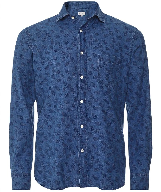 men's plaid shirts -Paul Button Down Shirt In Indigo Print