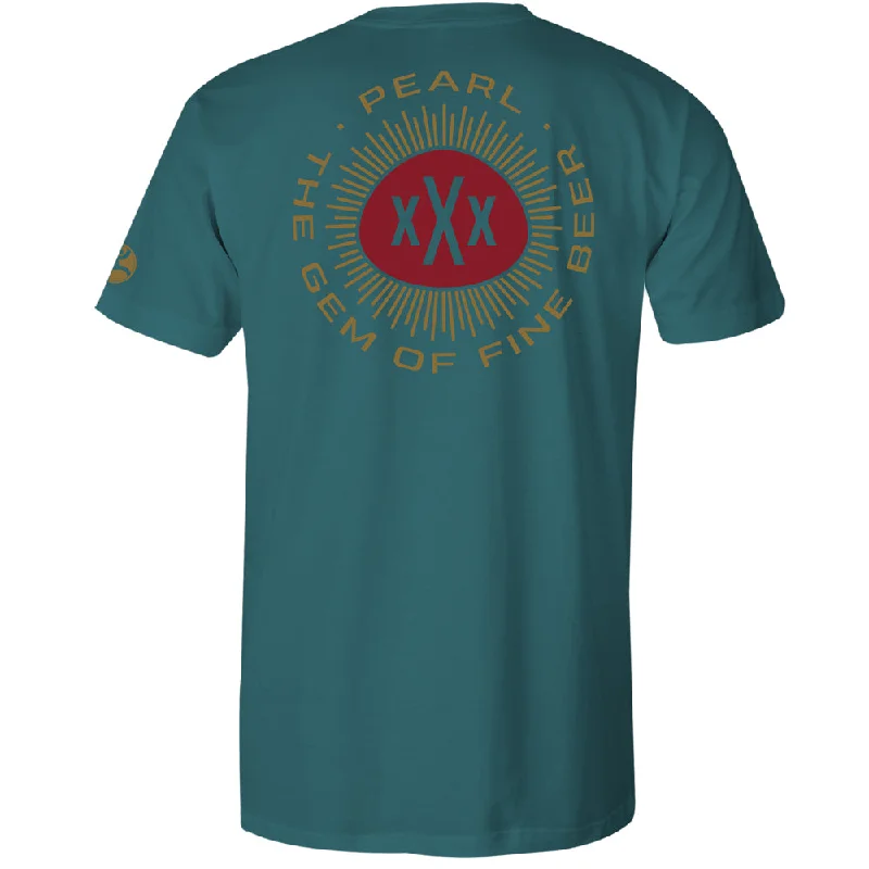 stylish t-shirts for men -"Pearl" Teal Heather w/Red & Mustard T-shirt