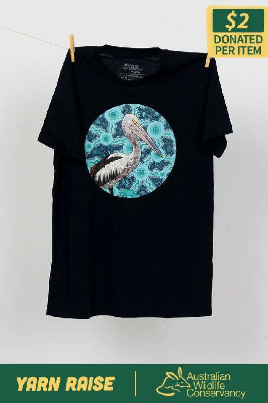 men's round neck t-shirts -Pelican (Dhalipnha) 'Australian Wildlife Conservancy' Navy Cotton Crew Neck Unisex T-Shirt