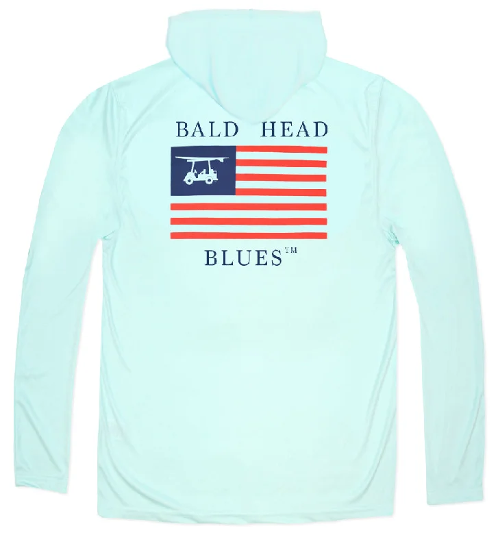 zip-up hoodies for men -Performance Long Sleeve USA Flag Hoodie - Seagrass