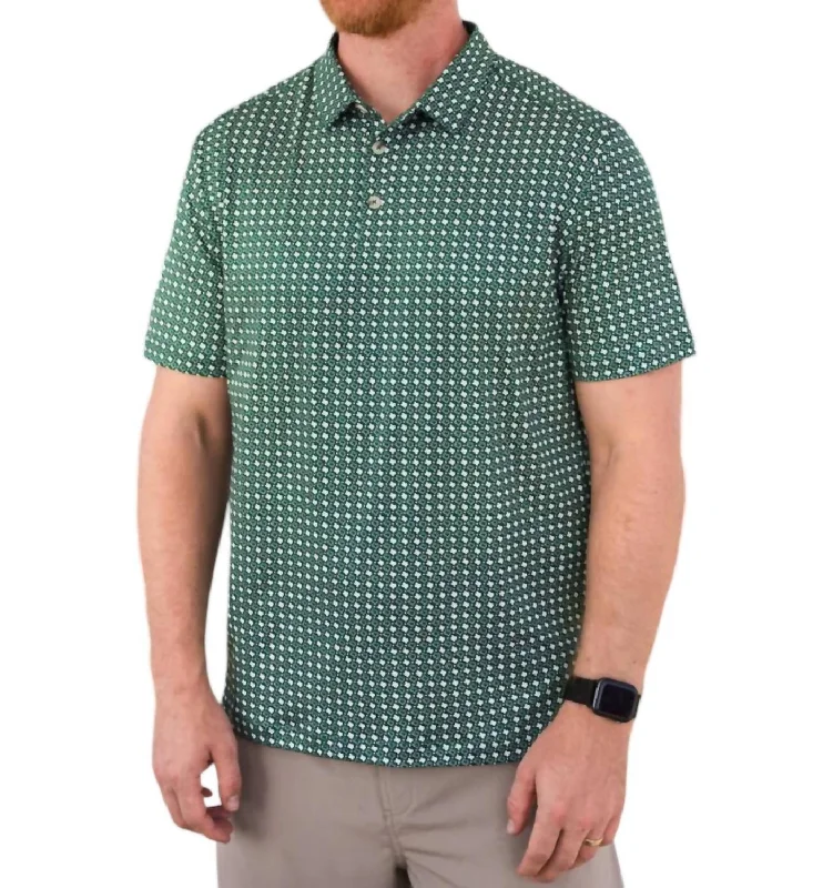 soft-touch polo shirts for men -Performance Polo Shirt In Texas Green And White