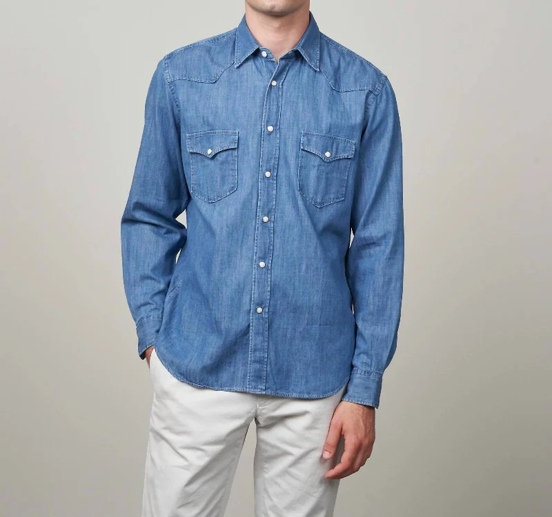 men's white dress shirts -Phoenix Denim Button Down Shirt In Indigo Blue