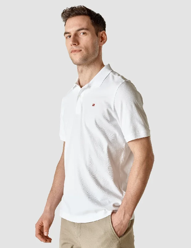 men's casual pique polo shirts -Piquet Flag Polo Shirt White