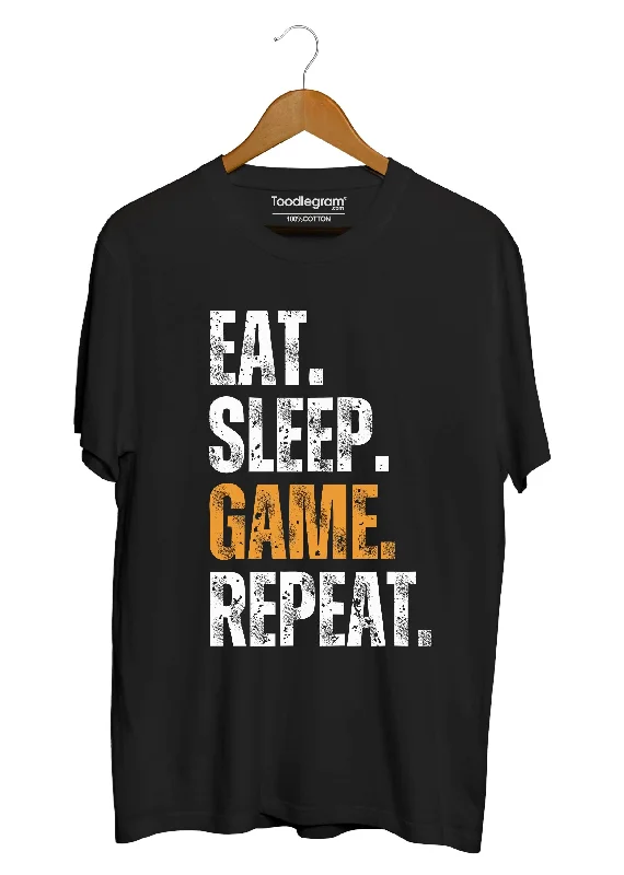 men's graphic tees for layering -Eat Sleep Game Repeat Plus Size T-Shirt