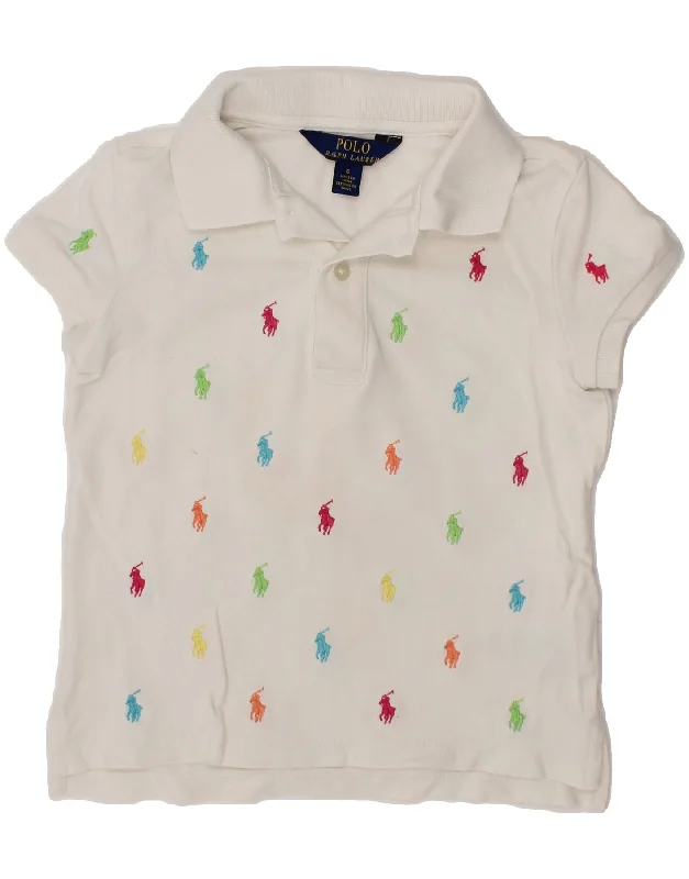 men's breathable polo shirts -POLO RALPH LAUREN Boys Abstract Pattern Polo Shirt 5-6 Years White Cotton