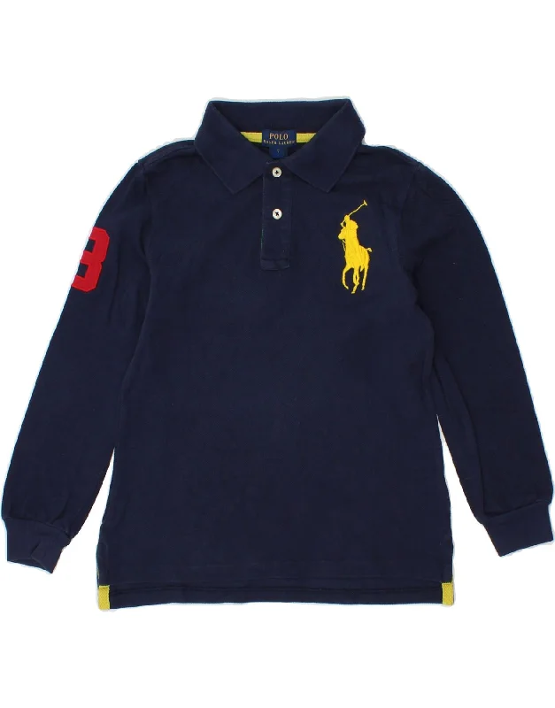 men's custom polo shirts -POLO RALPH LAUREN Boys Graphic Long Sleeve Polo Shirt 6-7 Years Navy Blue