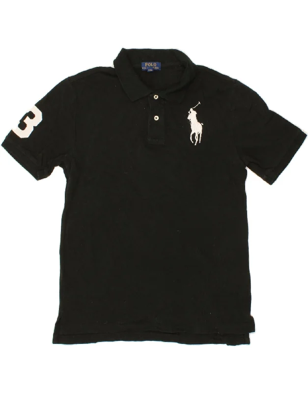 men's long-sleeve polo shirts -POLO RALPH LAUREN Boys Graphic Polo Shirt 14-15 Years Large Black Cotton