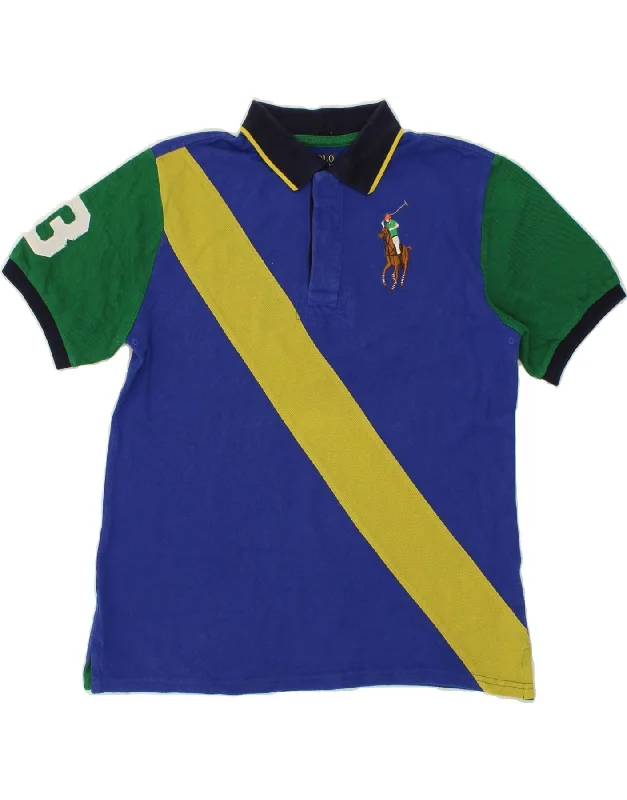 versatile cotton polo shirts -POLO RALPH LAUREN Boys Graphic Polo Shirt 14-15 Years Large Blue