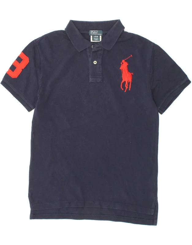 men's sport performance polo shirts -POLO RALPH LAUREN Boys Graphic Polo Shirt 14-15 Years Large  Navy Blue