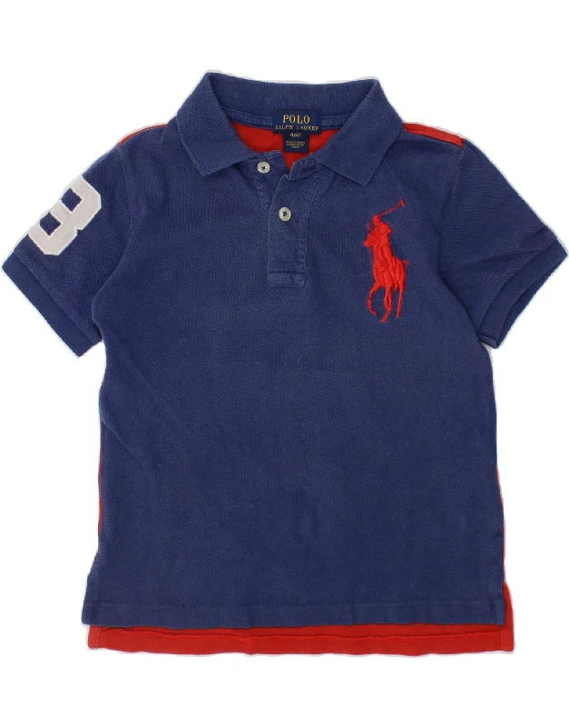 men's casual wear polo shirts -POLO RALPH LAUREN Boys Graphic Polo Shirt 3-4 Years Navy Blue Colourblock