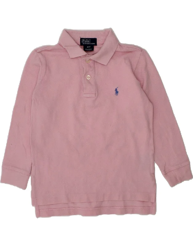 men's regular-fit polo shirts -POLO RALPH LAUREN Boys Long Sleeve Polo Shirt 3-4 Years Pink Cotton