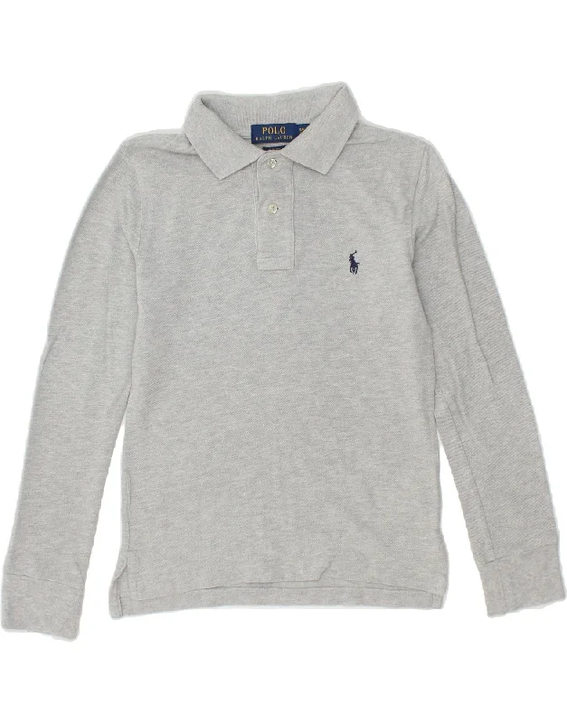 polo shirts with contrasting collars -POLO RALPH LAUREN Boys Long Sleeve Polo Shirt 7-8 Years Small Grey Cotton