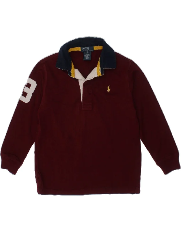 men's polo shirts with mesh back -POLO RALPH LAUREN Boys Long Sleeve Rugby Polo Shirt 4-5 Years Maroon