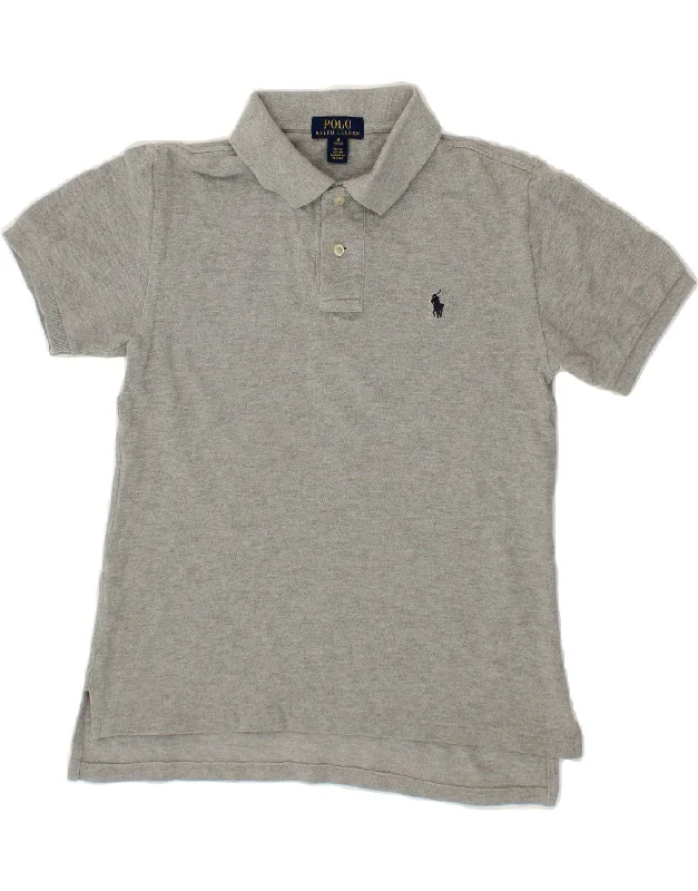 men's long sleeve pique polo shirts -POLO RALPH LAUREN Boys Polo Shirt 10-11 Years Medium Grey Cotton