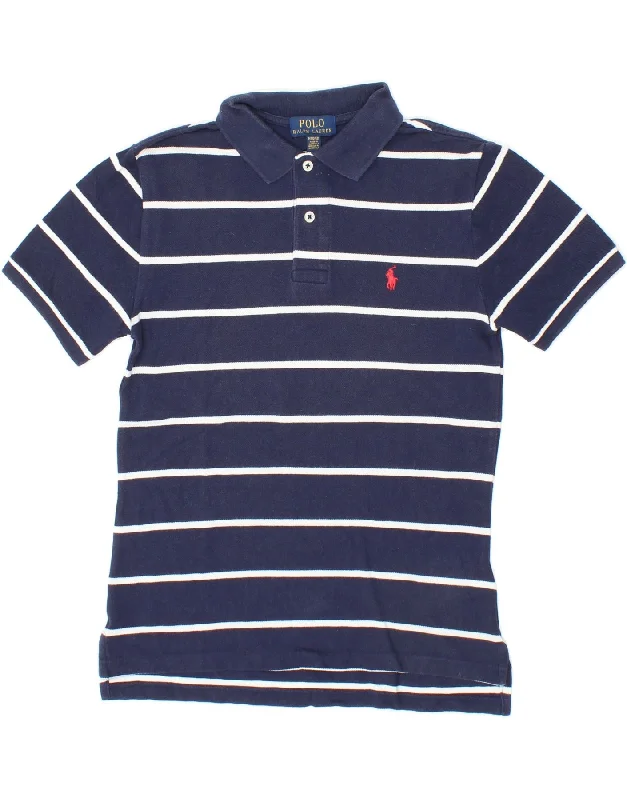 men's luxury polo shirts -POLO RALPH LAUREN Boys Polo Shirt 10-11 Years Medium Navy Blue Striped