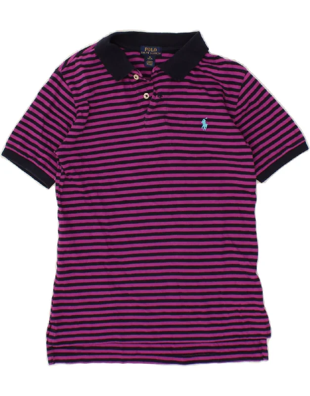 men's athletic fit polo shirts -POLO RALPH LAUREN Boys Polo Shirt 10-11 Years Medium Purple Striped Cotton