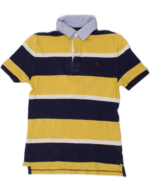 men's breathable short sleeve polo shirts -POLO RALPH LAUREN Boys Polo Shirt 10-11 Years Medium Yellow Striped Cotton