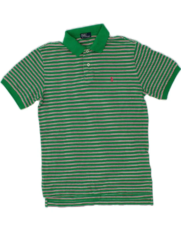 men's athletic pique polo shirts -POLO RALPH LAUREN Boys Polo Shirt 13-14 Years Green Striped Cotton