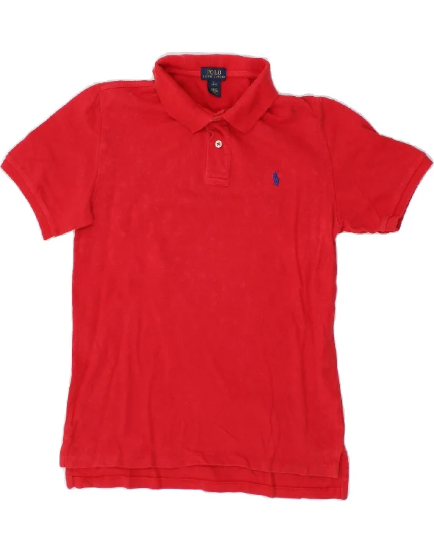 men's classic ribbed polo shirts -POLO RALPH LAUREN Boys Polo Shirt 14-15 Years Large  Red Cotton