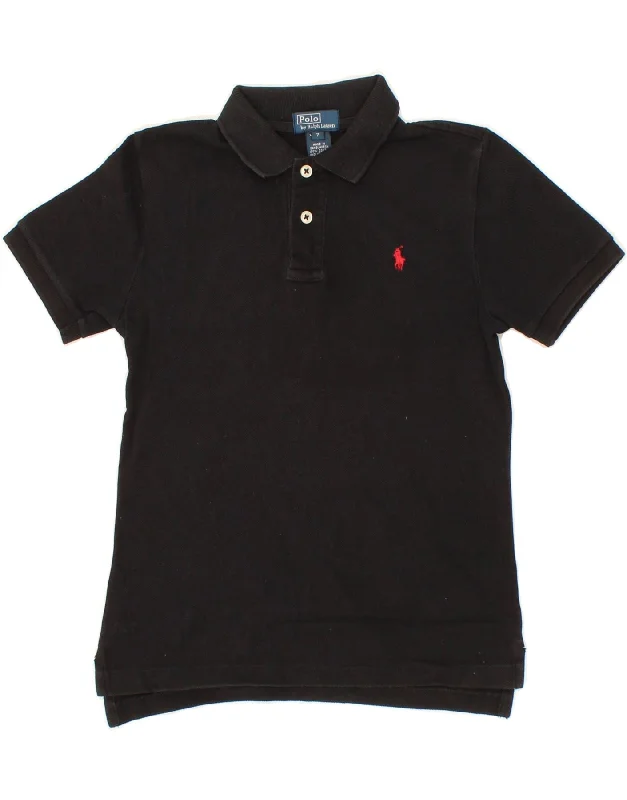 men's classic ribbed polo shirts -POLO RALPH LAUREN Boys Polo Shirt 6-7 Years Black Cotton