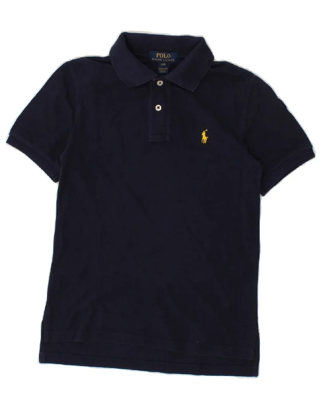 men's regular pique polo shirts -POLO RALPH LAUREN Boys Polo Shirt 7-8 Years Small Navy Blue Cotton