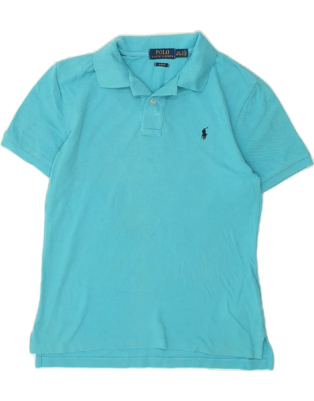 men's golf-style polo shirts -POLO RALPH LAUREN Boys Slim Fit Polo Shirt 14-15 Years Large Blue Cotton