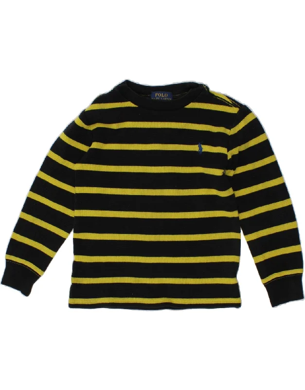 men's t-shirts for summer -POLO RALPH LAUREN Boys Top Long Sleeve 3-4 Years Black Striped Cotton