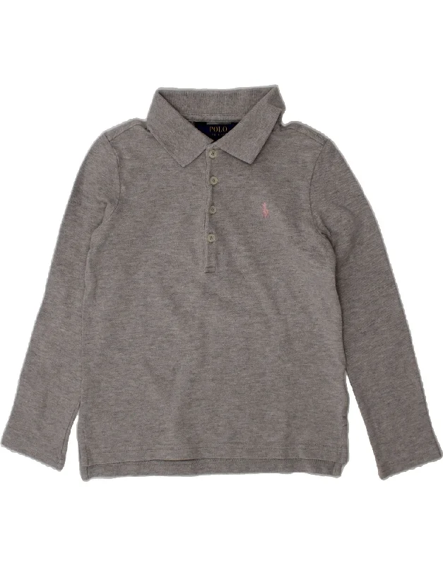 men's polo shirts with logos -POLO RALPH LAUREN Girls Long Sleeve Polo Shirt 5-6 Years Grey Cotton