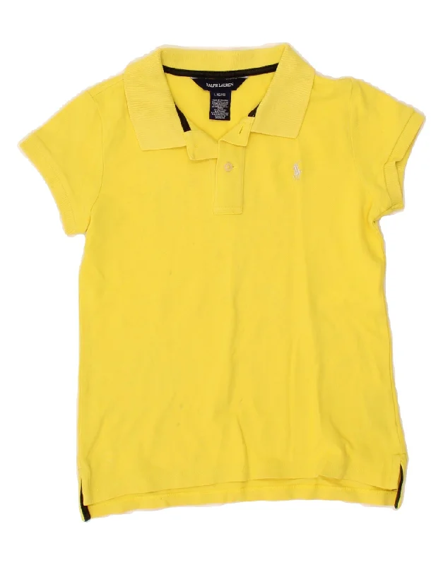 men's breathable polo shirts -POLO RALPH LAUREN Girls Polo Shirt 12-13 Years Large Yellow Cotton