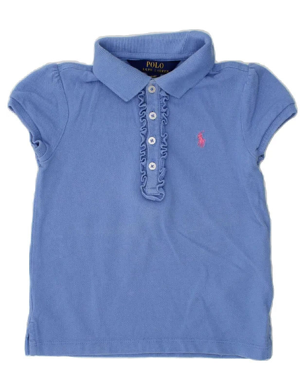 men's breathable polo shirts -POLO RALPH LAUREN Girls Polo Shirt 3-4 Years Blue Cotton