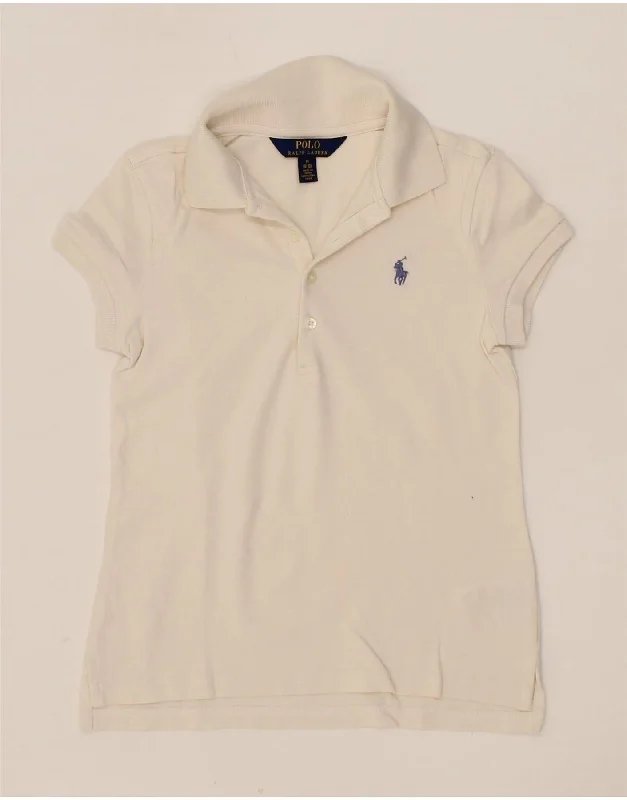 men's golf polo shirts with collars -POLO RALPH LAUREN Girls Polo Shirt 8-9 Years Medium  White Cotton