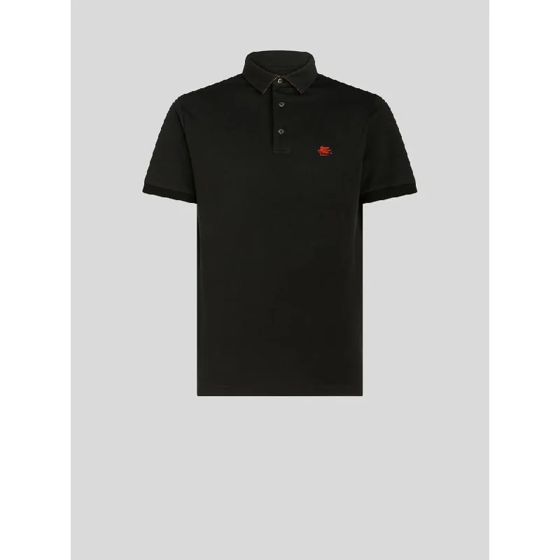 men's cotton blend polo shirts -POLO SHIRT WITH LOGO AND PAISLEY UNDERCOLLAR