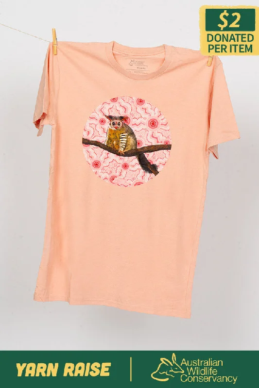 men's graphic print t-shirts -Possum (Batja) 'Australian Wildlife Conservancy' Pale Pink Cotton Crew Neck Unisex T-Shirt