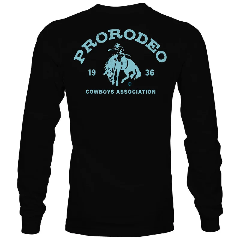 graphic tees for men -"PRCA" Long Sleeve T-shirt Black w/Blue Logo