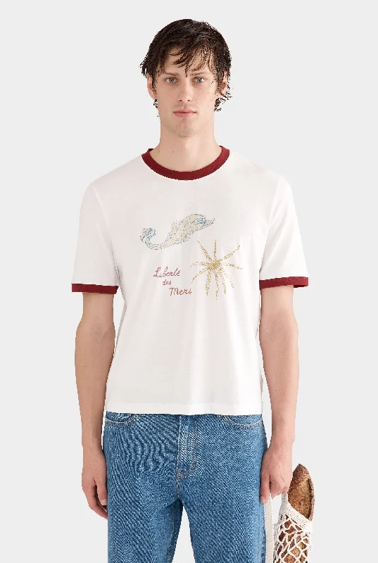 men's white t-shirts -Printed Jersey T-Shirt - Off White/Deep Red