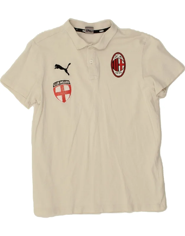 men's classic polo shirts -PUMA Boys AC Milan Graphic Polo Shirt 13-14 Years XL White Cotton