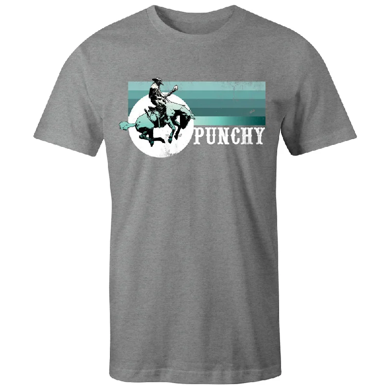 performance wear t-shirts for men -"Punchy" Grey Heathered w/Turquoise/White Logo T-shirt