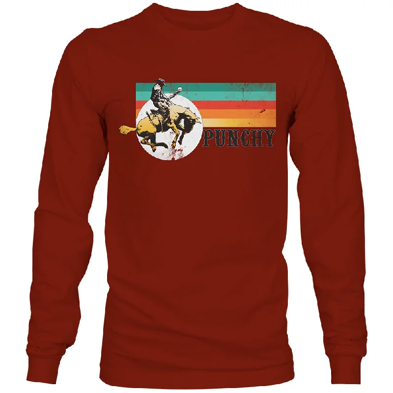 classic t-shirts for men -"Punchy" Long Sleeve T-shirt Crimson w/Serape & Black Logo