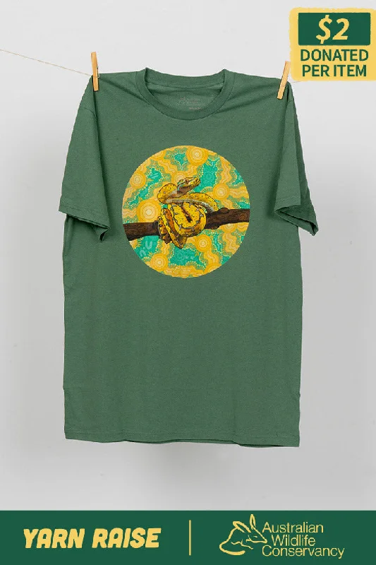 men's graphic t-shirts -Python 'Australian Wildlife Conservancy' Sage Cotton Crew Neck Unisex T-Shirt