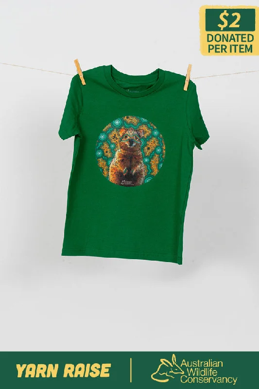 men's printed logo t-shirts -Quokka 'Australian Wildlife Conservancy' Kelly Green Cotton Crew Neck Kids T-Shirt