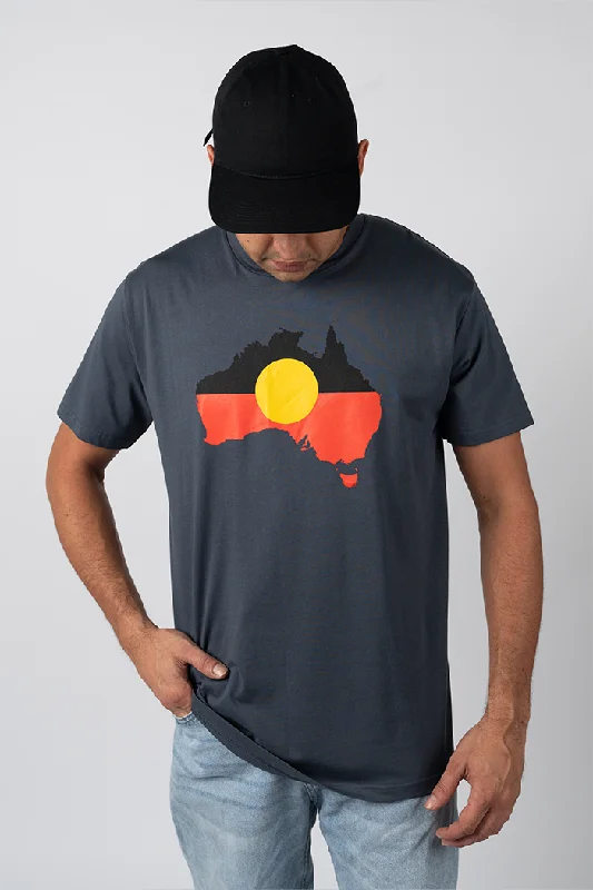 men's vintage t-shirts -"Raise The Flag" Aboriginal Flag (Australia) Petrol Blue Cotton Crew Neck Unisex T-Shirt