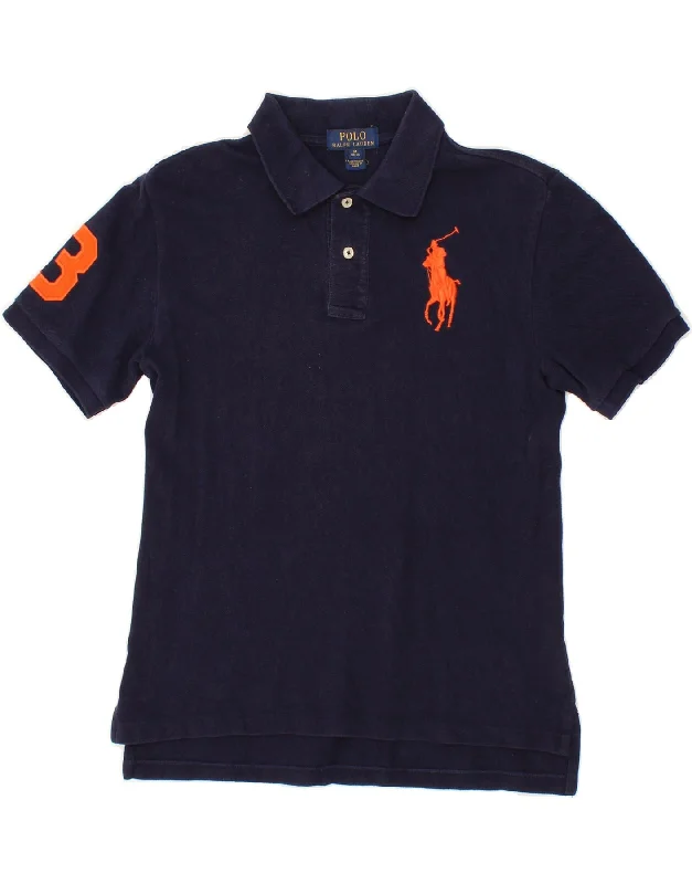 men's designer polo shirts -RALPH LAUREN Boys Graphic Polo Shirt 10-11 Years Medium Navy Blue Cotton