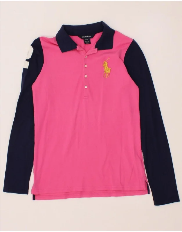 vibrant polo shirts for men -RALPH LAUREN Girls Graphic Long Sleeve Polo Shirt 15-16 Years XL Pink