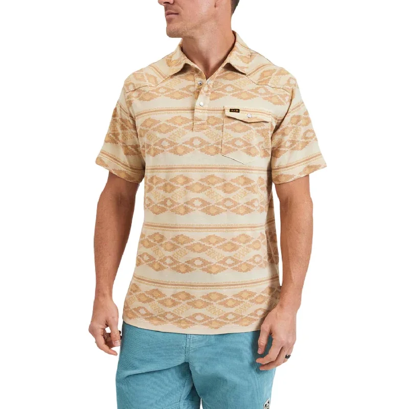 men's embroidered polo shirts -Ranchero Jacquard Polo In Taki Brown Rice