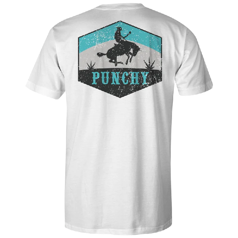 men's fashion fit t-shirts -"Ranchero" White w/Turquoise/Black Logo T-shirt