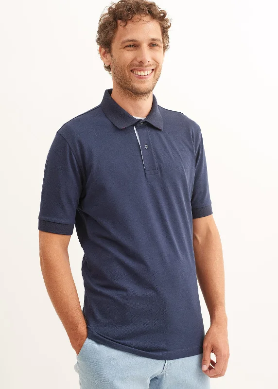 stylish polo shirts for men -Rayan polo shirt in cotton stretch - pique knit, embroidered (MARINE)