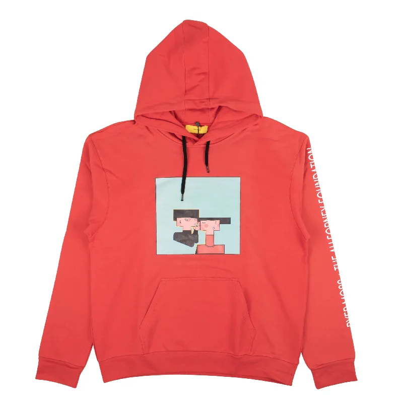 casual sweatshirts for men -Red Multi Graphic Pullover Hoodie