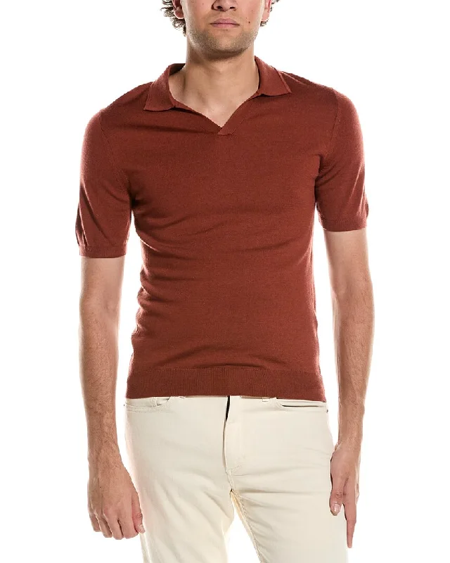 men's embroidered polo shirts -Reiss Duchie Merino Wool Open Collar Polo Shirt